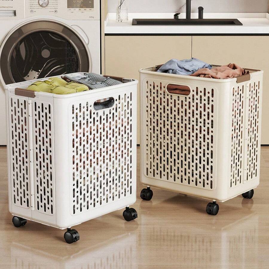 Foldable Wheeled Laundry Hamper, Household Dirty Clothes Basket, Bathroom Organizer - Multicolor - View 1