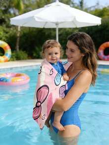 1件婴儿蝴蝶结沙滩巾，涤纶材质，采用涤纶面料制成，数码印花，适合婴儿、浴室、游泳池、海滩、淋浴、夏季、礼品。 - 彩色 - 查看 3