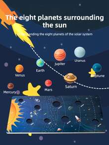 3D Multi-Color Wooden Solar System Puzzle Board, Astronomy & Galaxy Theme Montessori Cognitive Model Wooden Toy, Infant/Toddler/Kids Educational Learning Toy, Multi-Piece Set - Multicolor - View 5