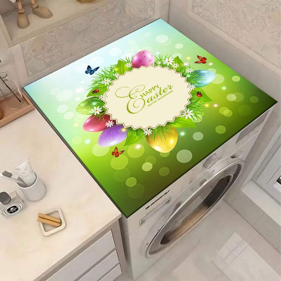 1pc Easter Wreath & Egg Pattern, Warm Family Atmosphere, Silicone, Non-Slip, Suitable For Washing Machine Cover, Dryer Cover, Coffee Machine Mat, Kitchen Counter Mat, Multi-Purpose Household Mat - Multicolor - View 1