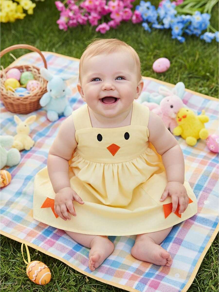 Infant Baby Girl Chick Dresses Newborn Easter Outfit Sumer Clothes Chicken Sleeveless Tank Dress - Yellow - View 1