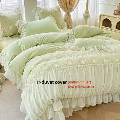 1pc Lace Trimmed Duvet Cover (Duvet Cover Only, No Filling, No Pillowcase), Princess Style Bedding, Machine Washable, With Corner Ties, Suitable For Bedroom, Home, Hotel