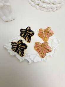 12pcs/Set New Oil Drip Leaf Shaped Earring Set. Ginkgo Leaf & Maple Leaf Stud Earrings. Suitable For Daily Wear And Party Occasions. - Multicolor - View 9