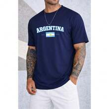 Men's 100% Cotton Streetwear T-Shirt Argentina Premium Unisex T-Shirt - 藏蓝色 - 查看 2