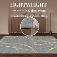 1pc Modern Luxurious Style Gray & Gold Abstract Line Pattern Rug. Faux Wool Fabric, Approx. 850g, 0.6cm Thick. Wear-Resistant, Anti-Slip, Easy To Clean. Available In Multiple Sizes. Suitable For Kitchen/Living Room/Dining Room/Bedroom/Balcony/Bathroom/Study. Perfect Home Decor Choice. - Multicolor - View 9