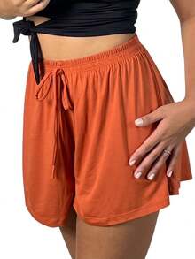 Women's Loose Fit High-Waisted Shorts - New Viscose/Lycra Knit - Brisa - 瓦 - 查看 1