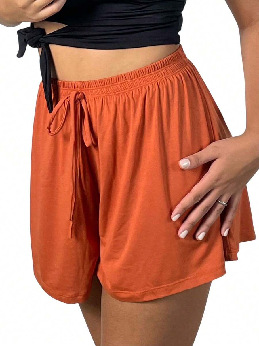 Women's Loose Fit High-Waisted Shorts - New Viscose/Lycra Knit - Brisa - 瓦 - 查看 1