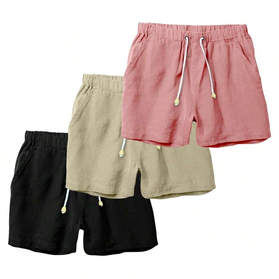 Set Of 3 Premium Linen Shorts For Men - Luxury Beachwear - 燧石 - 查看 1
