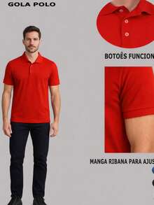 LUZZIAN Men's Polo Shirt Brazil Premium Piquet Knit Sporty - Đỏ - Xem 2