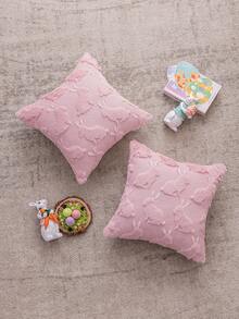 1pc White Easter Bunny Pillow Cover, Cute Fluffy Rabbit Embroidered Farmhouse Style Cushion Cover Suitable For Living Room, Dining Room, Sofa, Bed - White - View 6