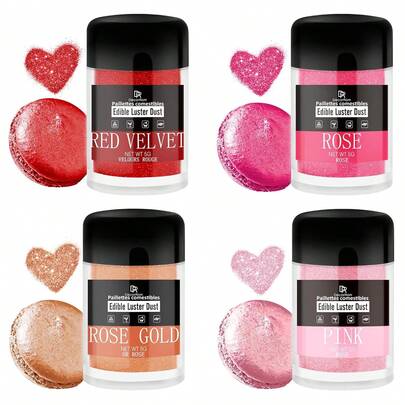 Edible Glitter Set - Luster Dust Edible Set 4 Metallic Colors - Coloring Glitter Shimmer Dust Powder For Cocktail, Wine, Cake Decorating, Baking, Drinks, Fondant, Candy, Cookie