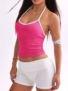 Women's Racerback Sports Tank Top, Fashionable Solid Color Workout Vest Suitable For Yoga, Fitness And Running - Hot Pink - View 5