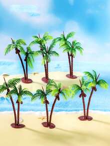 2/5pcs Realistic Mini Artificial Palm Trees, Brown Trunk And Green Leaves, Coconut Tree Shape With Coconuts, Flexible Plastic Tropical Plants, Aquarium Landscape Decor, Stable Base, Desktop Decoration, Tropical Hawaiian Style Decor, Suitable For Home, Wedding, Outdoor Decoration And Aquarium Landscaping, Home Decor, Decorative Trees, Beach Theme Party And Scenery Props - Multicolor - View 10