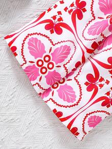 女童夏季荷叶边不对称肩带拼接印花长款连体裤 无袖休闲连身裤 - 粉色 - 查看 5