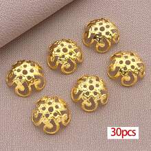 30颗18K镀金花形珠帽，空心黄铜金属珠端帽，镂空散珠，适用于DIY工艺品、耳环、项链、珠宝制作 - 彩色 - 查看 15