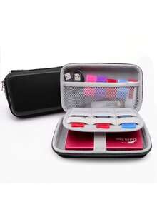 Estuche para disco duro, estuche portátil para disco duro externo con 2 bridas, organizador electrónico, estuche de viaje, estuche rígido pequeño para cable de carga, SSD, HDD, batería externa, disco duro externo - Negro - Ver 2