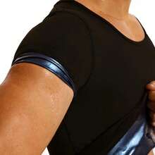 Men's Black Shapewear PU Blue Coated Compression Chest Vest, Abdominal Slimming Waist Sauna Exercise Short Sleeve Tank Top - Black - View 2