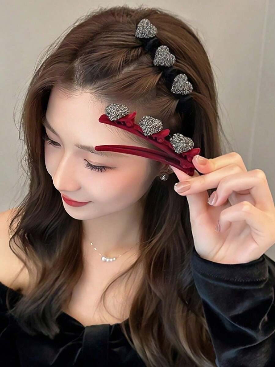 3件套/2件/1件 时尚轻奢水钻侧夹，多层镂空纹理公主头鸭嘴发夹，适用于盘发 - 彩色 - 查看 1