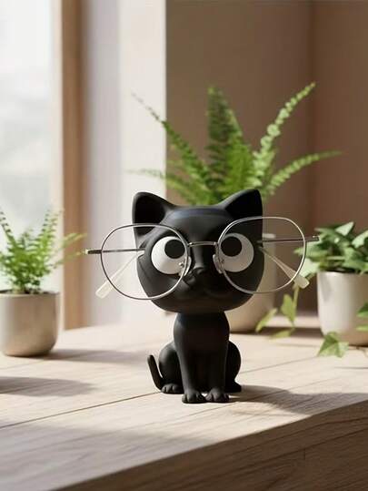1 PC Cute Black Cat Shaped 3D Printed Glasses Holder, Sturdy Plastic Glasses Holder, Sitting Posture, Cute Cat Shaped Super Cute
