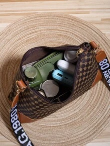 复古花卉单肩包，新款时尚百搭印花女士腋下包，斜挎水桶包，女士手提包 - 棕色 - 查看 2