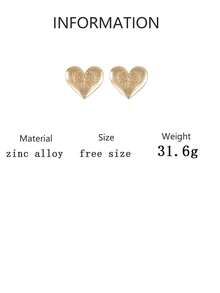 1对复古简约时尚独特图案夸张合金心形耳钉，女士百搭款 - 誇張愛心耳環 - 查看 10