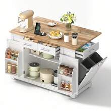 Mobile Storage Islands - White+Natural + MDF + European - View 6