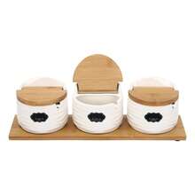 SHIOUCY Kitchen Spice Jar Set, Ceramic Spice Jars With Bamboo Lids And Sugar Spoons, Spice Container With Tray For Kitchen Restaurant Buffet Party - White+Brown - View 7