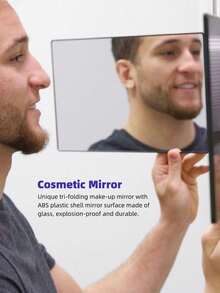 1pc 360° Tri-Fold Adjustable Mirror, Suitable For Haircutting And Styling, Professional Salon Quality Full-Length Mirror, 360 Degree View, Applicable For Self-Haircut, Makeup, Hairstyling, Unisex Gift, Black - Multicolor - View 4