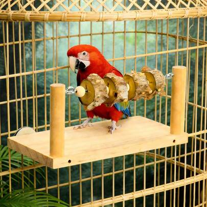 木制鹦鹉架和游戏平台，包含胡椒木咀嚼栖木，适合鹦鹉和凤头鹦鹉