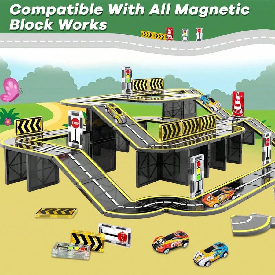 3-6 Years Old Kids Magnetic Road Magnetic Crane Car Toy Magnetic Building Blocks Creative Educational Toy, Birthday Gift - Set - View 1