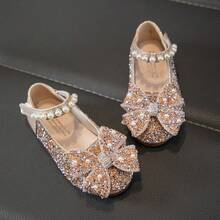 1 Pair Girls' Princess Rhinestone Flat Shoes, Spring/Autumn - Gold - View 12