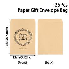 25pcs Elegant Brown Kraft Paper Wedding Gift Bags With "Love Sweet" Wreath Design, Kraft Paper Envelope Bags With Wedding Wreath - Suitable For Candy, Snacks And Cookies, Wedding Party Blessing Cards Handwritten Thick Envelope Gift Paper Bags - Multicolor - View 7