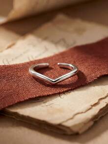 1 Stück eleganter V-förmiger funkelnder Zirkonia-Ring, 925er Sterling-Silber, Geschenk für modebewusste Frauen, geeignet für Bälle, Zusammenkünfte und Partys - Gebogener Öffnungsring - Übersicht 4