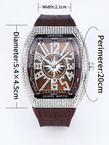 1pc Men's Luxury Starry Sky Barrel Shaped Watch With Silicone Strap - Bronze - View 10