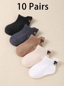 10/5 Pairs Random Cute Bear Print Baby Socks, Extended Non-Slip Heel Design, Super Soft Elastic Breathable, Suitable For 0-36 Months Toddlers Daily Wear & Back To School, Boys' Crawling Socks, Non-Slip Socks, Bear Socks, Back To School Children Gift Set - Multicolor - View 11