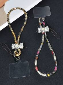 1pc Luxury Rhinestone & Pearl Bow Decor Phone Lanyard, Creative Fully Rhinestone Keychain Pendant, Fashionable Colorful Shiny Wristlet, Short Handheld Durable Anti-Lost Universal Smartphone Wrist Strap, Suitable For Women's Daily, Date, Holiday, Travel, Work, An Excellent Birthday Gift For Mother And Girlfriend - Multicolor - View 38