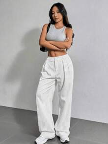 SV Striped Tailored Wide Leg Pants - Trắng - Xem 3