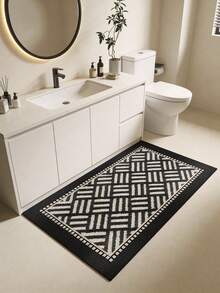 1pc Modern Minimalist Black And White Geometric Striped Rug, Composed Of Varying Length Geometric Stripes Forming Diamond Grid Pattern, Sleek Geometric Lines Suitable For Modern Living Room, Minimalist Bedroom, Nordic-Style Entryway, Multiple Sizes Available, Living Room Rug, Rug, Living Room Area Rug, Area Small Rug, Mat, Home Decor, Large Living Room Rug, Room Decor, Washable Rug, Plush Rug, Fuzzy Rug, Autumn/Winter Rug - Multicolor - View 5