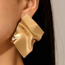 夸张创意个性化耳钉，不对称几何镜面设计，时尚百搭 - 金色 - 查看 8