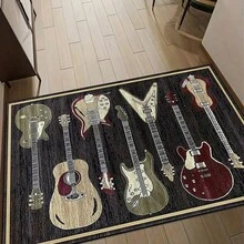 1入組吉他音樂圖案結晶絨毯墊,適用於客廳,咖啡桌,防滑可水洗的足門墊 - 黑色 - 查看 15