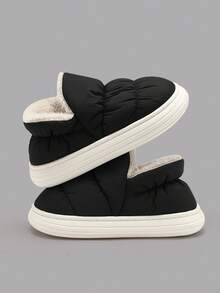 Men's Quilted Winter Slip-On Slippers, Thick Sole Low-Top Warm Indoor Slippers Boots, Soft Slip-On House Slippers - Black - View 11