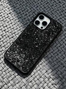 1pc Luxury Rhinestone Sequin Leather Phone Case, Compatible With Iphone 17 16 15 14 13 12 11 Pro Max Plus - Black - View 5