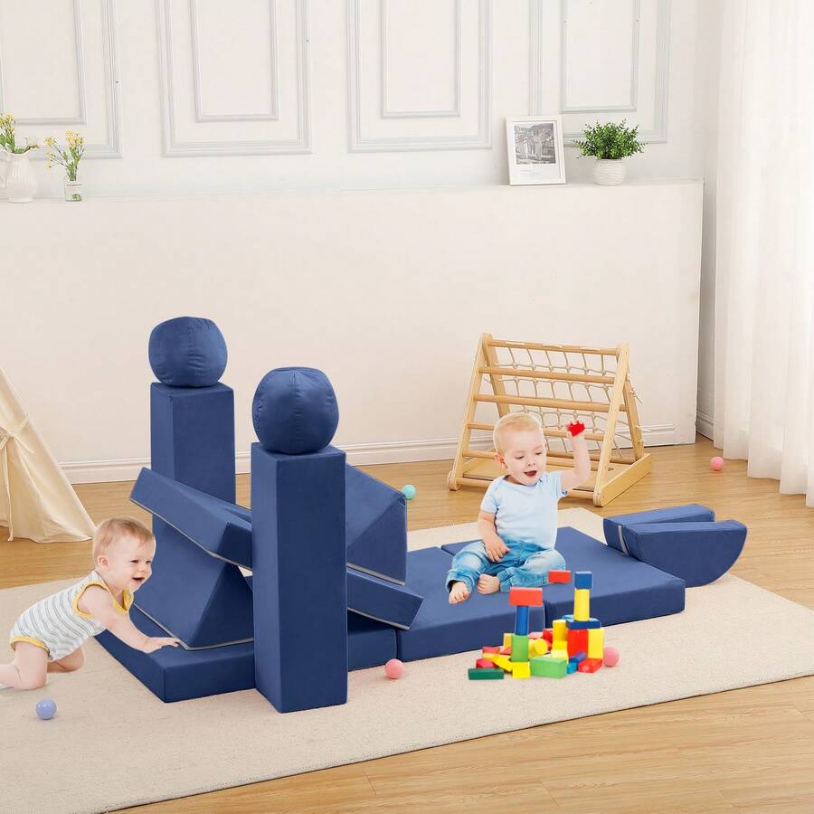 Sofá Infantil Modular de Espuma Convertible, 12 Unidades, Ideal para Sala de Juegos, Sofá para Niños Pequeños y Niñas - Azul Marino - Ver 1