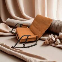 Mezclilla, Silla de mecedora, Silla de mecedora con reposapiés retráctil, Silla de mecedora de terciopelo cómoda para nursery, sala de estar, balcón, terraza. - Beis - Ver 10
