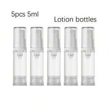 5pcs 5ml 10ml 1/3oz Clear Plastic Airless Pump Bottles, Refillable Vacuum Containers For Lotions, Creams, Foundations, Travel & Business Use - Clear - View 9