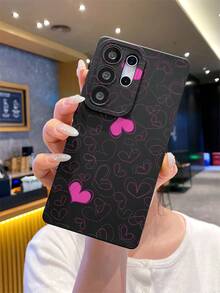 1pc Fashionable & Unique Valentine's Day Line Heart Graphic Design, Black Matte Texture TPU Material Protective Phone Case, Suitable As Gift For Boyfriend/Girlfriend, Compatible With Samsung, , OPPO, Vivo And Other Android Phones - Multicolor - View 1