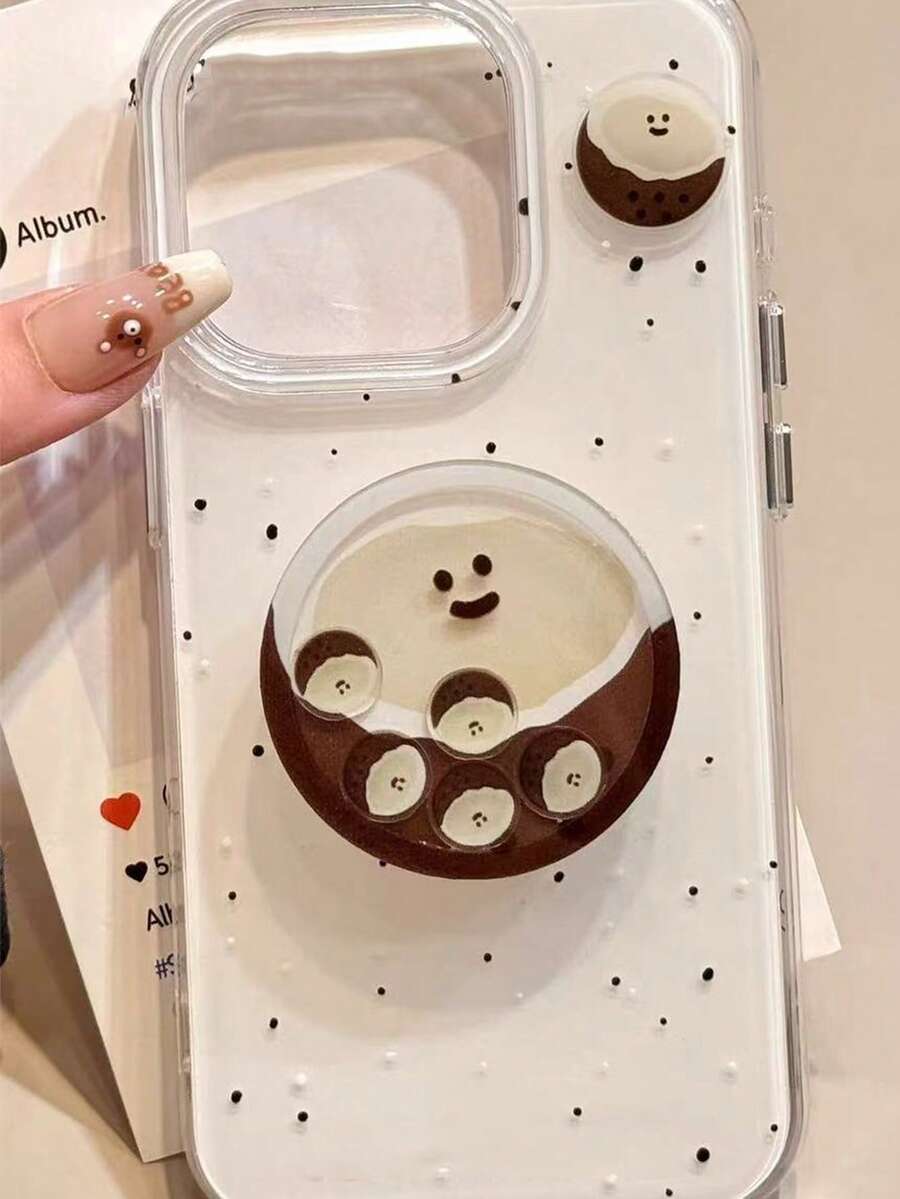 1个亚克力棕色椰子摇摇桌面手机支架，可折叠便携式气垫手机支架 - 彩色 - 查看 1