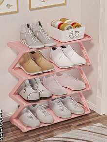1个四层Z字形鞋架，塑料落地式储物架，多功能大容量储物架，易于组装的落地式收纳架，适用于客厅，无需工具安装，可堆叠，家居和宿舍必备，节省空间，家居收纳鞋靴杂物，适用于走廊、衣橱、客厅、卧室 - 彩色 - 查看 9