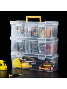 7pcs (6 Small Boxes + 1 Large Box) Tool Parts Storage Box, Multi-Compartment Handheld Transparent Tool Storage Box, Home Screws, Wrenches, Hardware Parts Organizer Box, Toy Organizer, Portable Divided Storage Box - A - View 9