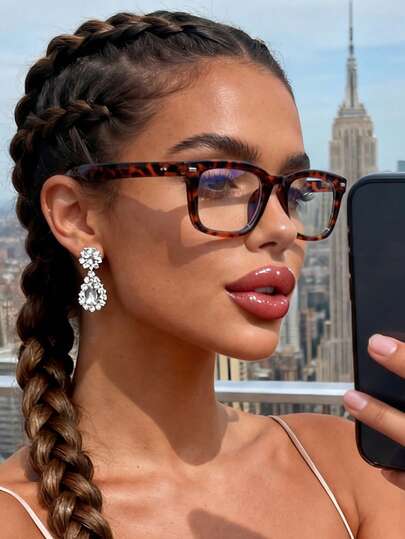 1 par de gafas cuadradas de estilo nerd con estampado de leopardo, casuales y versátiles para la vida diaria, la oficina, la lectura, ver la televisión, los videojuegos, la decoración del teléfono